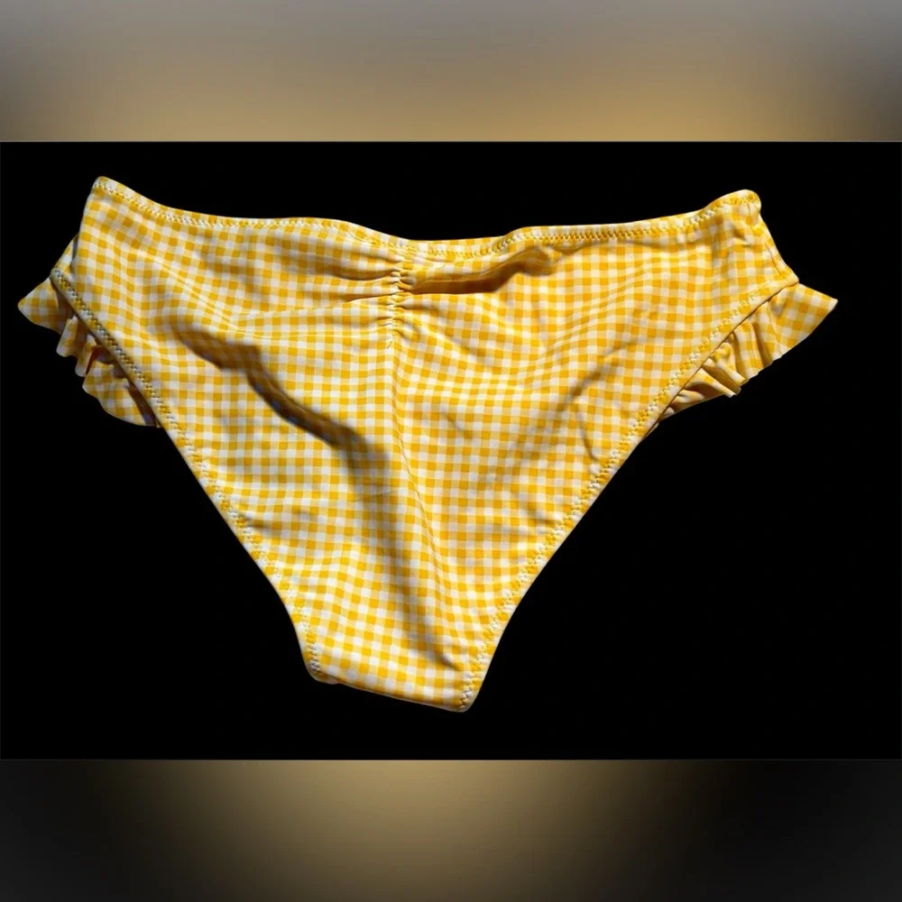 ⛱️Cupshe Yellow White Gingham Plaid Ruffle Bikini Bottom Size 8/10 NWT⛱️
